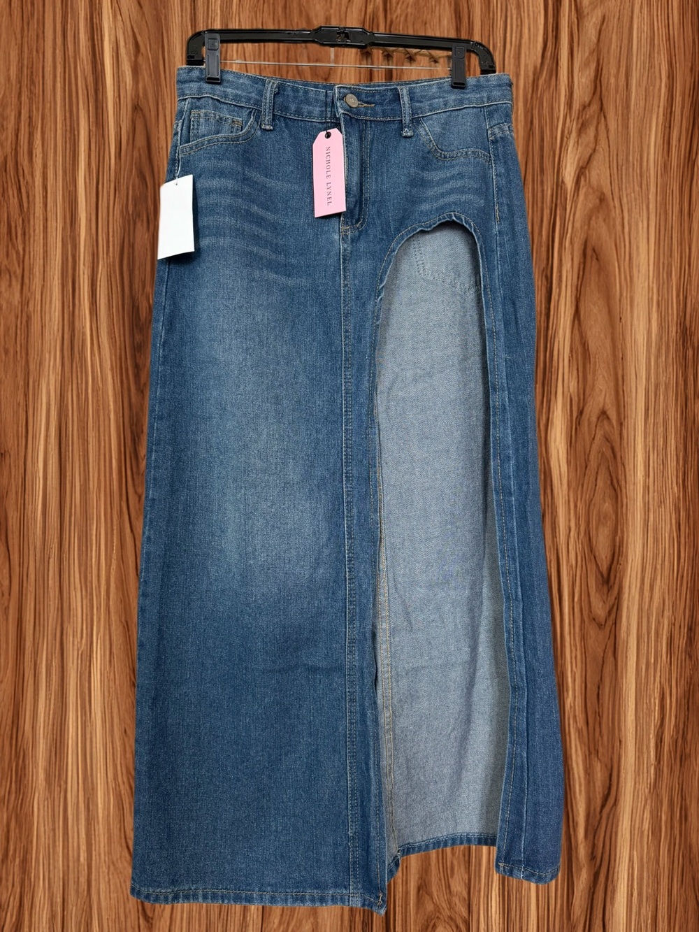 NICHOLE LYNEL | Medium Wash High Split Maxi Skirt